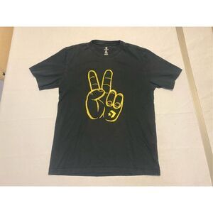 Converse Shirt Mens Small Black Yellow Hand Peace Sign Short Sleeve Skater